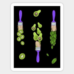 Summer  green fruit brushes. Avocado, kiwi, mint Magnet